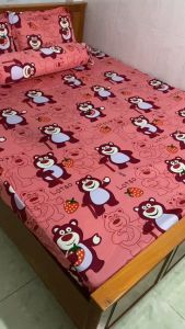 Ga thun lạnh in gấu lotso - không áo gối vải mền mịn mát lạnh nệm dưới 20cm