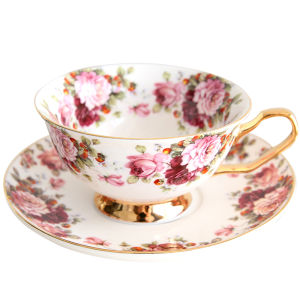 Elegant British Style Gold Rimmed Ceramic Coffee Cup Set with Spoon Afternoon Tea Cups for Home Use Fine Porcelain Cups
