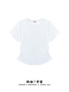 Creamy Universe Womens Short Sleeve T-Shirt Shoulder Length Not Revealing Waist Simple Style Slim Fit Short Top New Arrival