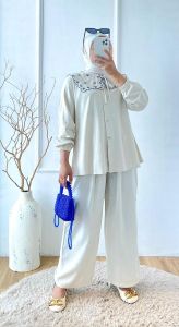One Set Wanita Terbaru Bahan Linen Pevita Setelan Linen Korean Style Oversize Jumbo Bigsize