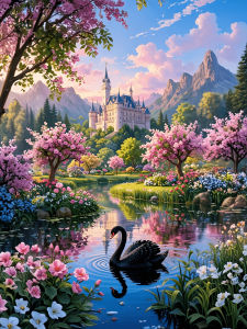 Huacan 5D DIY Diamond Painting White Castle Swan Lake Diamond Mosaic Landscape New 2026 Decorative Paintings Home Decor