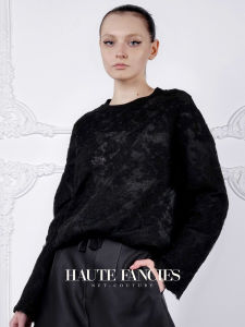 Haute Fancies round Neck Knitted Sweater French Style Long Sleeve Short Length Loose Fit Fashionable Autumn Winter Top