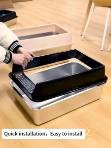 【Free Gift】Stainless Steel Cat Litter Box Pet Litter Box with Scoop Large Capacity Heighten Litter Box Set