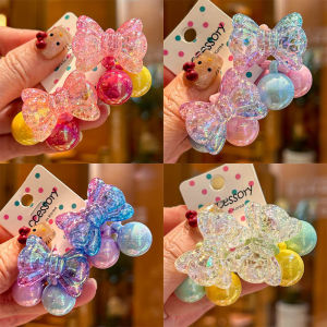 Cute Princess Headwear 1 Pair Elastic Hair Bands with Burst Bead Bow for Kids Girls Children Hair Ropes Hair Accessories