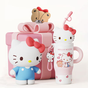 Sanrio | 1pc Cartoon Stainless Steel Insulated Cup 580ml Hello Kitty Straw Cup with Portable Handle for Car Office & Outdoor Use