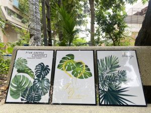 Tranh treo tường- Tranh Laminate tráng gương Lá Cây nhiệt đới 01- Bộ 3 tấm