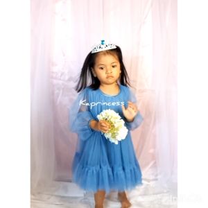 Baju Warna Biru Denim Midi Dress Terbaru 2025 Denim Anak Perempuan Gaun Pesta Anak Cewek 3 4 Tahun Korean Style Modis Model Lengan Panjang Warna Soft Blue KA155