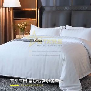 Hotel 3CM Stripes 4 in 1 Fitted Bedding Set -White Duvet Cover Hotel/Cadar Hotel/Sarung Bantal Hotel
