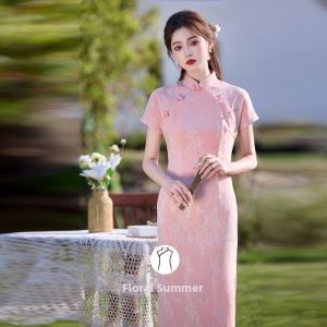 New Chinese Style Elegant Pink Qipao Dress