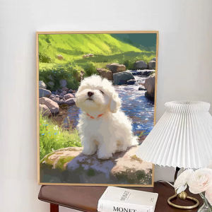 Cute Dog Digital Oil Painting DIY Filling Coloring Coloring Painting Handmade Painting Bichon Healing Oil Painting Decorative Painting