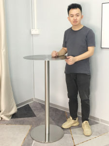 Stainless Steel High Table round Table Small Bar Counter Bar Table Commercial Milk Tea Shop Table Chair Combination Industrial Style