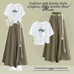 NUMEN BUTTON | Plus Size Young-Looking Korean Style Short-Sleeved Loose and Flattering Figure-Hiding Set