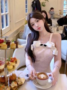 Elegant Sweet Princess Style Pink Strapless Embroidered Sequin High Waist A-Line Mini Dress for Women Summer High Fashion