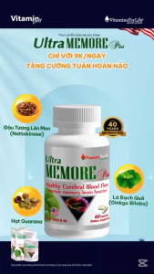 Viên Uống Bổ Não Tăng Cường Trí Nhớ Ultra Memore Plus Viên Bổ Não Mỹ Chứa Ginko Biloba Tăng Tuần Hoàn Máu Não 60 Viên