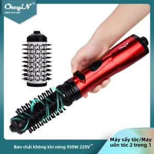 CkeyiN Máy Sấy Tóc 2 Trong 1 Bàn Chải Không Khí Nóng Quay Uốn Thẳng Tạo Kiểu Ion Tròn Volumizer Tự Động Xoay Dành Cho Người Lớn