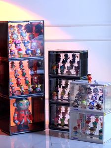 กล่องอะคริลิก PopMart พร้อมบันไดหลายชั้นสำหรับวางซ้อนกันได้ กล่องใส่ตุ๊กตา Labubu แบบมองไม่เห็น กล่องเก็บของแบบใสสำหรับจัดระเบียบรูปตุ๊กตา