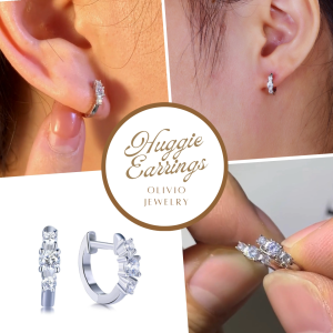 925 Sterling Silver Miniature Zirconia Crystals Huggie Hoop Pierced Earrrings