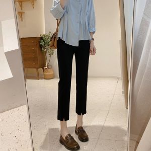 Black Slim Fit Suit Pants Womens Spring Autumn New Style Casual Straight Tube Pants High Waist Zipper Closure Comfortable Thin