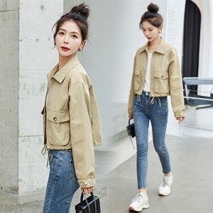 Big Brand Original Order Discount Leak-Picking 2024 Spring and Autumn Short Coat Loose Creamy-white Khaki Pink Colored Cotton Long Sleeves