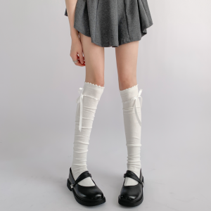 Night Teaching Room Stockings Female Spring & Fall over the Knee White Lace Calf Socks Lolita Bows Loose Socks
