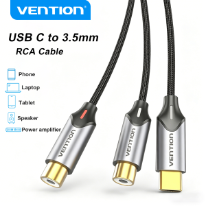 Vention | Cáp Âm Thanh Vention USB C Sang 2RCA Bộ Chia Loa Phụ Trợ Dây Kết Nối Loa Siêu Trầm Type-C Cho Bộ Khuếch Đại Đầu DVD