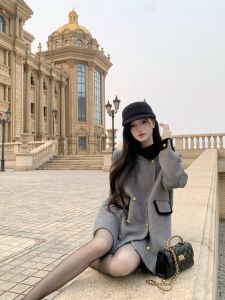 YiYiWang Double-Faced Woolen Coat Handmade Knight Style Stand Collar Double-Row Buttons Color Block Womens Winter Fashion
