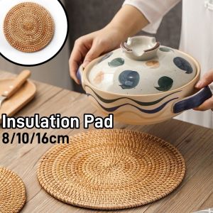 Rattan Weave Coaster Cup Mat Round Heat Insulation Pad Coffee Tea Cup Mat Table Retro Placemat