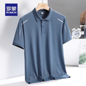 ROMON | Mens Ice Silk Short Sleeve Polo Shirt Loose Fit