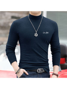 Autumn Winter Fashion Double-sided Fleece Brushed Half-high Collar Warm Long Sleeve T-shirt Men Large Size Stylish Base Shirt Top