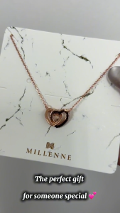 MILLENNE Made For The Night Forever Linked Hearts Cubic Zirconia Rose Gold Necklace with 925 Sterling Silver