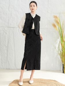 New Chinese Style Embroidered Vest Womens High Design Sense Small Audience Split Skirt Versatile Shirt Three Piece Set