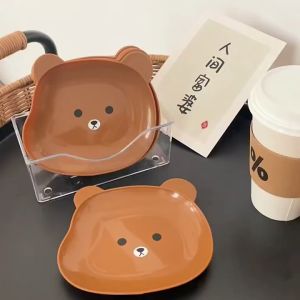 Set 8 Đĩa Nhựa Hình Gấu Nâu 4 Đĩa Trong + 4 Đĩa Nâu đựng  Hoa QUả Trái Cây Đồ Ăn Kèm Khay An Toàn Và Tiện Lợi - Bộ 8 Đia Ăn Hình Gấu Cute Kèm Khay Chưa Nước