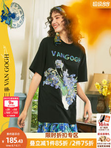 Loose Womens T-shirt Short Sleeve Black Summer New Style Floral Wild Cotton 100% round Neck Print Embroidery Vintage Style