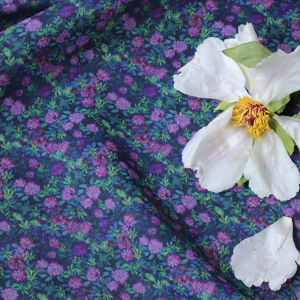 Mona Purple Flower Pure Hemp Fabric Strong Twist 100 Branches Original Design Print Womens Dress High End Home Sponge Pad