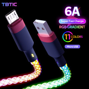 6A Micro RGB Fast Charging Flow Colorful Streamer Glowing Date Cable for Huawei OPPO Reno Xiaomi Vivo Samsung MicroUSB Charger