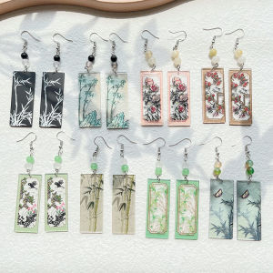 Chinese Style Peony Flower Earrings New Chinese Style Relief Duplex Printing Acrylic Earrings Ear Clip Antique Eardrops Ear Studs