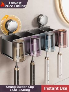 Suction Cup Toothbrush Holder Wall Mounted Storage Rack