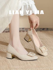 รองเท้าส้นสูงขนาดใหญ่ ผู้หญิง รองเท้าสําหรับงานแต่งงานและงานเลี้ยง Fat Wide Foot Type 41 ถึง 43 สไตล์เกาหลี รองเท้าแบบสวมประดับมุก