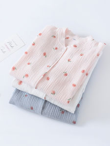 Áo Choàng Cardigan Tay Dài Mỏng Bằng Vải Cotton Nguyên Chất Phong Cách Nhật Bản Áo Ngủ Mùa Hè Cho Nữ Áo Sơ Mi Cổ Bẻ Đơn Giản