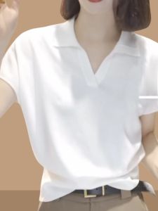 เสื้อยืดคอกว้างแขนสั้นผู้หญิง ทรงหลวม สไตล์เกาหลี ทรงหลวม ทรงปกติ ฤดูร้อน 40-49 ปี ปกติ แขนสั้น คอกว้าง