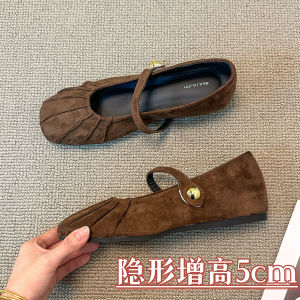 Comfortable Soft Leather Mary Janes Womens Shoes 5cm Heel Spring Summer Fashion Flat Bottom Velvet Surface Small Size Shoes