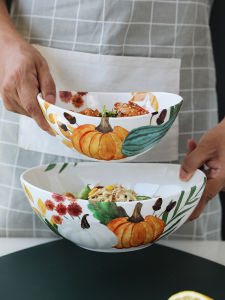 Large Size Ceramic Salad Bowl American Style Creative Fruit Salad Bowl Oval Shape Single Piece Good Looking Home Use Bowl