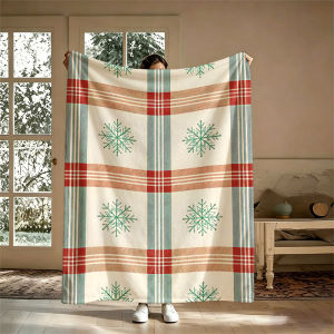 Potdemiel | Beige Red Green FlakesFlannel Blanket Warm Soft Halloween Christmas Couch Warm Cozy Decorative Decor Gift for All Season