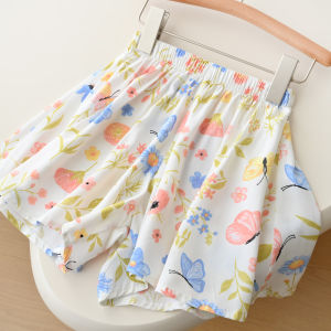 Summer Wearable Cotton Short Pants for Girls Printed Skirt Pants Thin Summer Shorts for Children Ages 3-12 Soft Elastic Waist