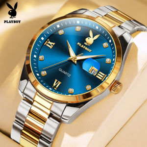PLAYBOY Watch for Mens Waterproof Original Brand Business Style Diamond Simple Dial Luminous Date Stainless Steel Strap
