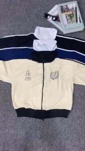 Wonderful Stripe Collar jaket wanita kekinian style korean - Jacket Croope Wanita Casual Kekinian