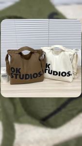 Vintage Style Canvas Tote Bag with Logo Print - Large Capacity Shoulder Handbag for Women