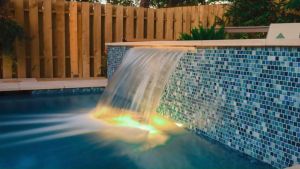 Waterfall fountain Pool Water Descent Spillway Swimming pool garden decor Acrylic With RGB LED strip adjustable lights