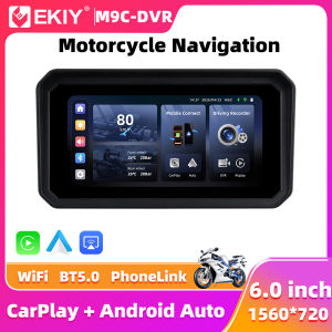 EKIY 6.0" Wireless CarPlay Moto Android Auto Portable Digital Dashboard GPS Motorcycle Navigation Display Screen TPMS Dashcam