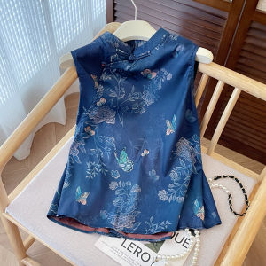 PAIBOLI | New Chinese Style Retro Blue Vest Top